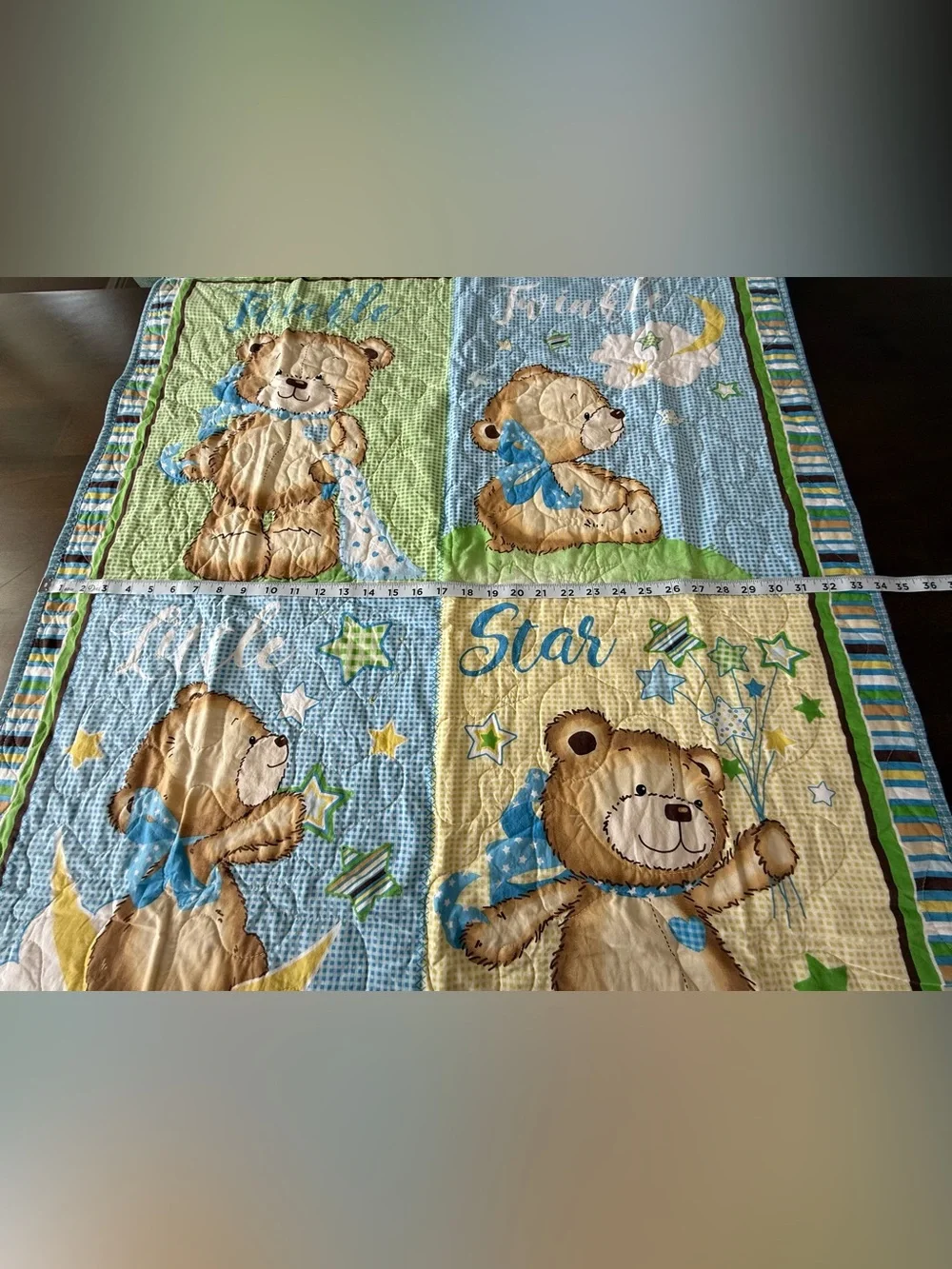 Handmade Teddy Bear Baby Quilt Blanket 34x41 Twinkle Twinkle Little Star